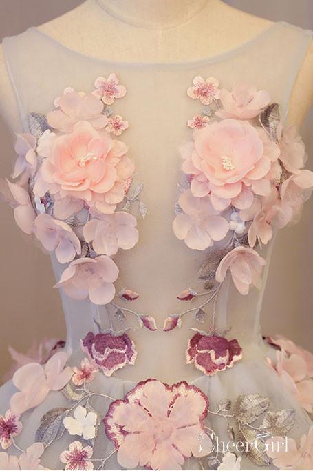 Silver Organza Mini Homecoming Dresses Appliqued Corset Hoco Dress ARD1530-SheerGirl