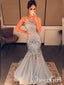 Vestido de fiesta transparente de lujo con lentejuelas plateadas, vestido largo de fiesta de sirena sin espalda ARD2525