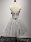 Silver Tulle Homecoming Dresses Strapless Beaded Short Prom Dress ARD1516-SheerGirl