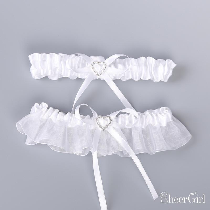 Simple Bridal Garter Set with Bow & Beads Cheap Wedding Garters ACC1014-SheerGirl