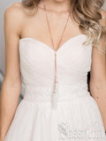 Simple Cheap Lace Wedding Dresses Tulle Pleated Layers Ivory Bridal Dresses AWD1652-SheerGirl