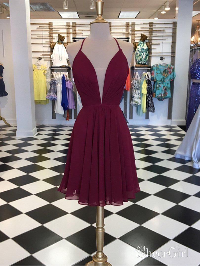 Simple Chiffon Short Burgundy Prom Dresses V Neck Backless Homecoming Dress ARD1470 Simple Chiffon Short Burgundy Prom Dresses V Neck Backless Homecoming Dress ARD1470