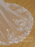 Simple Floral Lace Chapel Train Veil Bridal Veil Wedding Veil ACC1195-SheerGirl