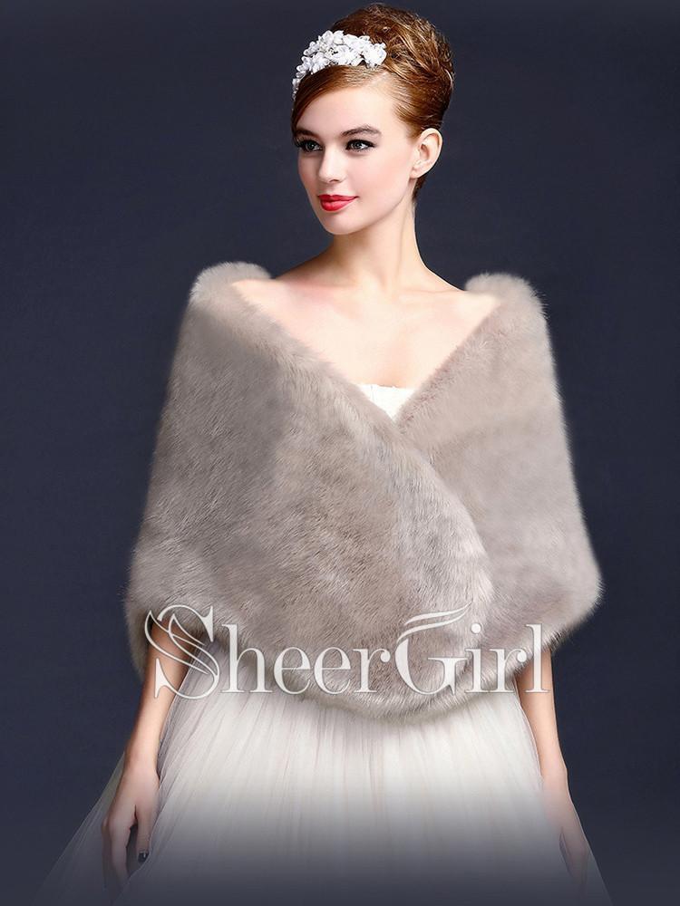Simple Ivory Faux Fur Bridal Wraps Wedding Wrap WJ0003-SheerGirl