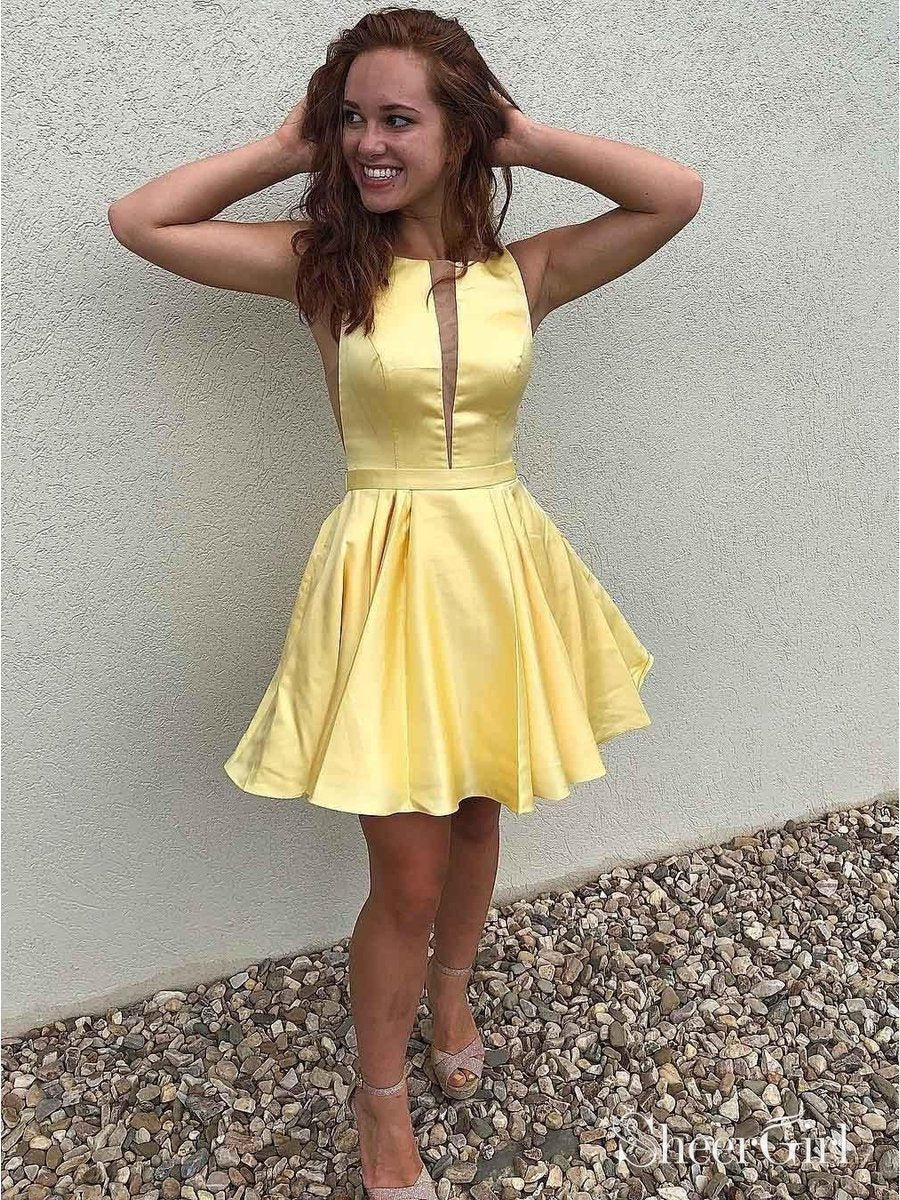 Simple Mini Yellow Homecoming Dresses Cheap A Line Junior Homecoming Dress – SheerGirl