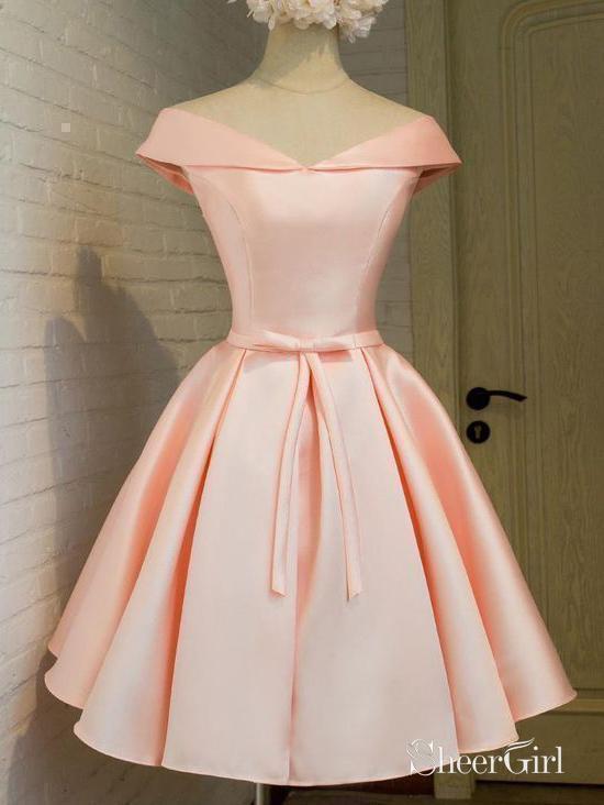 Simple Off the Shoulder Blush Homecoming Dresses Cheap Graduation Dress ARD1368-SheerGirl