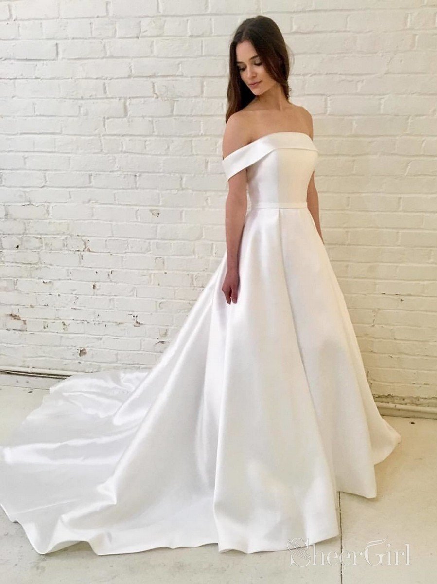 white christmas dresses Flower Off Shoulder Lace A-Line Wedding Dress