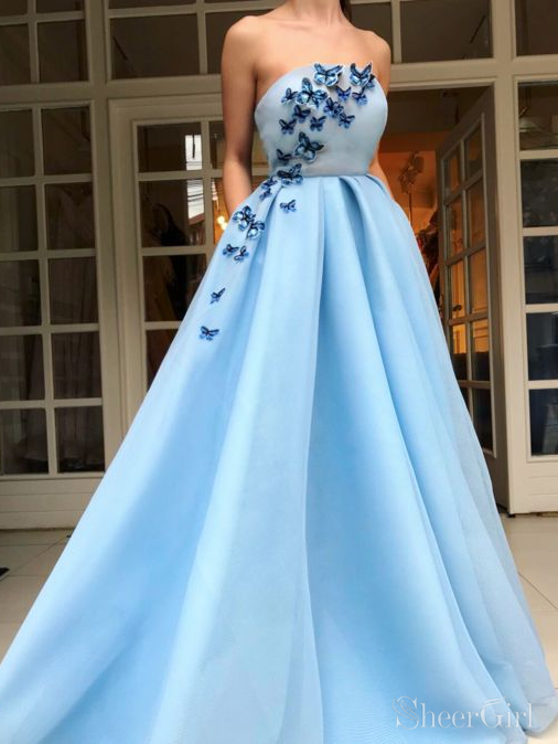 Simple Butterfly Dresses Long Satin Beaded-Butterfly Prom Dress PromGirl Shimmer Peri Simple Butterfly Dresses Long Satin Beaded-Butterfly Prom Dress PromGirl Shimmer Peri