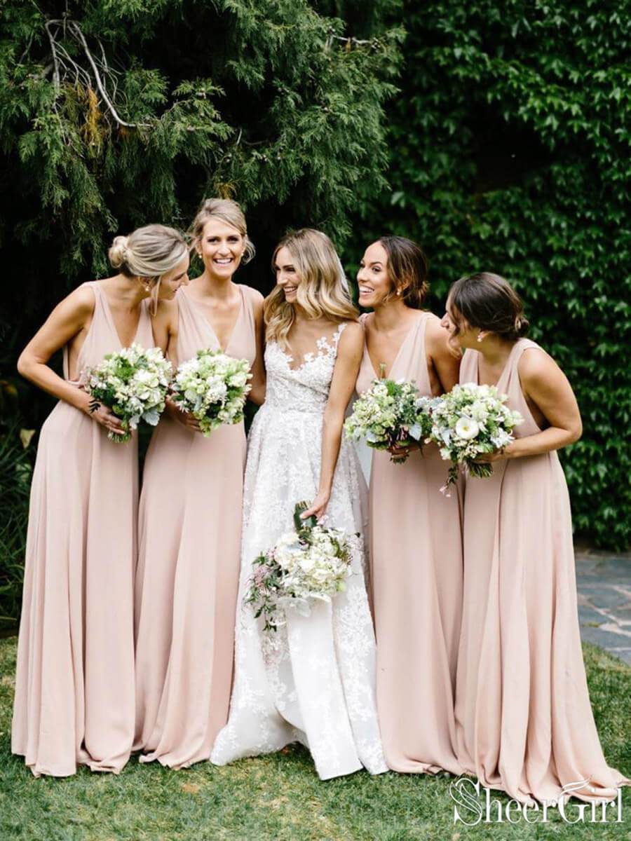 Simple V Neck Light Pink Bridesmaid Dresses Long Chiffon Maxi Dress ARD1838 Simple V Neck Light Pink Bridesmaid Dresses Long Chiffon Maxi Dress ARD1838