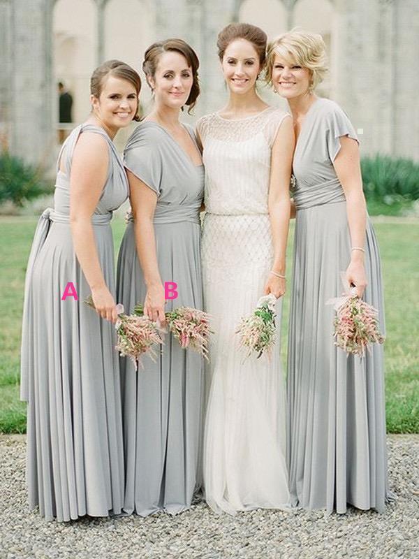 bridesmaid dresses grey chiffon Simple V Neck Long Chiffon Grey Mismatched Bridesmaid Dresses with Sash ARD1152