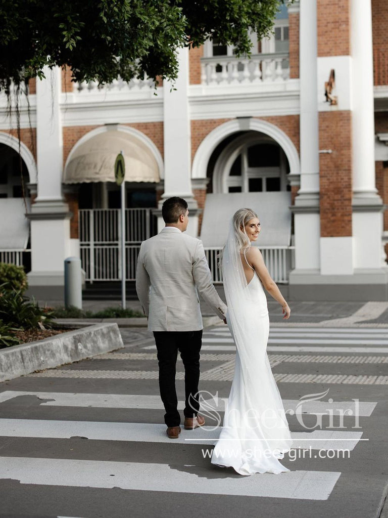 Simple Wedding Gown with Spaghetti Straps Mermaid Wedding Dress AWD1823-SheerGirl