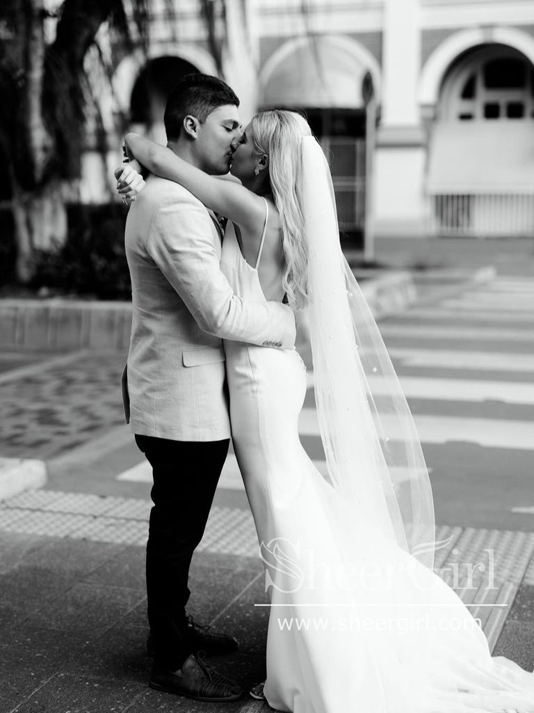 Simple Wedding Gown with Spaghetti Straps Mermaid Wedding Dress AWD1823-SheerGirl