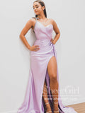 Single Shoulder Mermaid Satin Prom Dress with High Slit ARD2689-SheerGirl