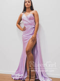 Single Shoulder Mermaid Satin Prom Dress with High Slit ARD2689-SheerGirl