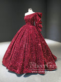 Single Shoulder Sequins Ball Gown Silver Quinceanera Dress Sparkly Prom Dress ARD2851-SheerGirl