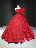 Single Shoulder Sequins Ball Gown Silver Quinceanera Dress Sparkly Prom Dress ARD2851-SheerGirl