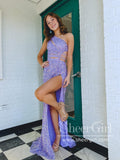 Single Shoulder Sparkly Prom Dresses with Slit Sheath Formal Dress Party Dress ARD2900-SheerGirl