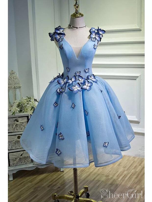 Sky Blue Homecoming Dresses Butterfly Applique Short Homecoming Dress ARD1330-SheerGirl
