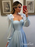 Sky Blue Long Chiffon Prom Dresses with Sleeves Modest Formal Dress ARD1981-SheerGirl