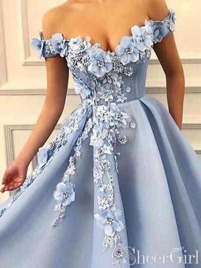 Sky Blue Off The Shoulder Prom Dresses Beaded Long Formal Dress ARD2401-SheerGirl