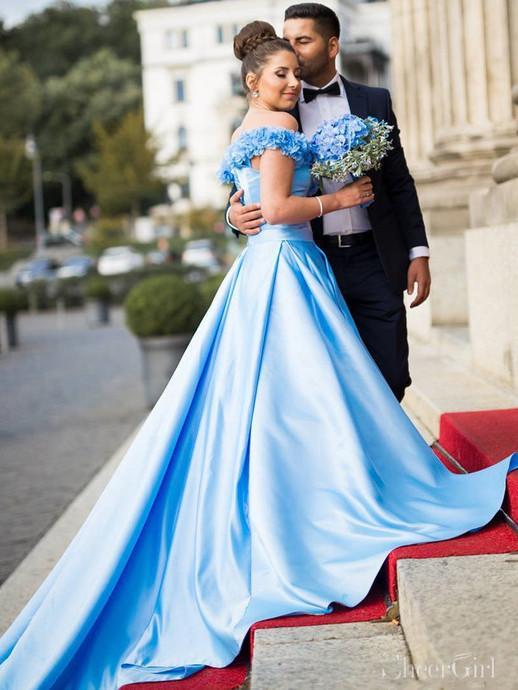 Sky Blue Off The Shoulder Prom Dresses Floral Long Formal Dresses ARD2336 Sky Blue Off The Shoulder Prom Dresses Floral Long Formal Dresses ARD2336