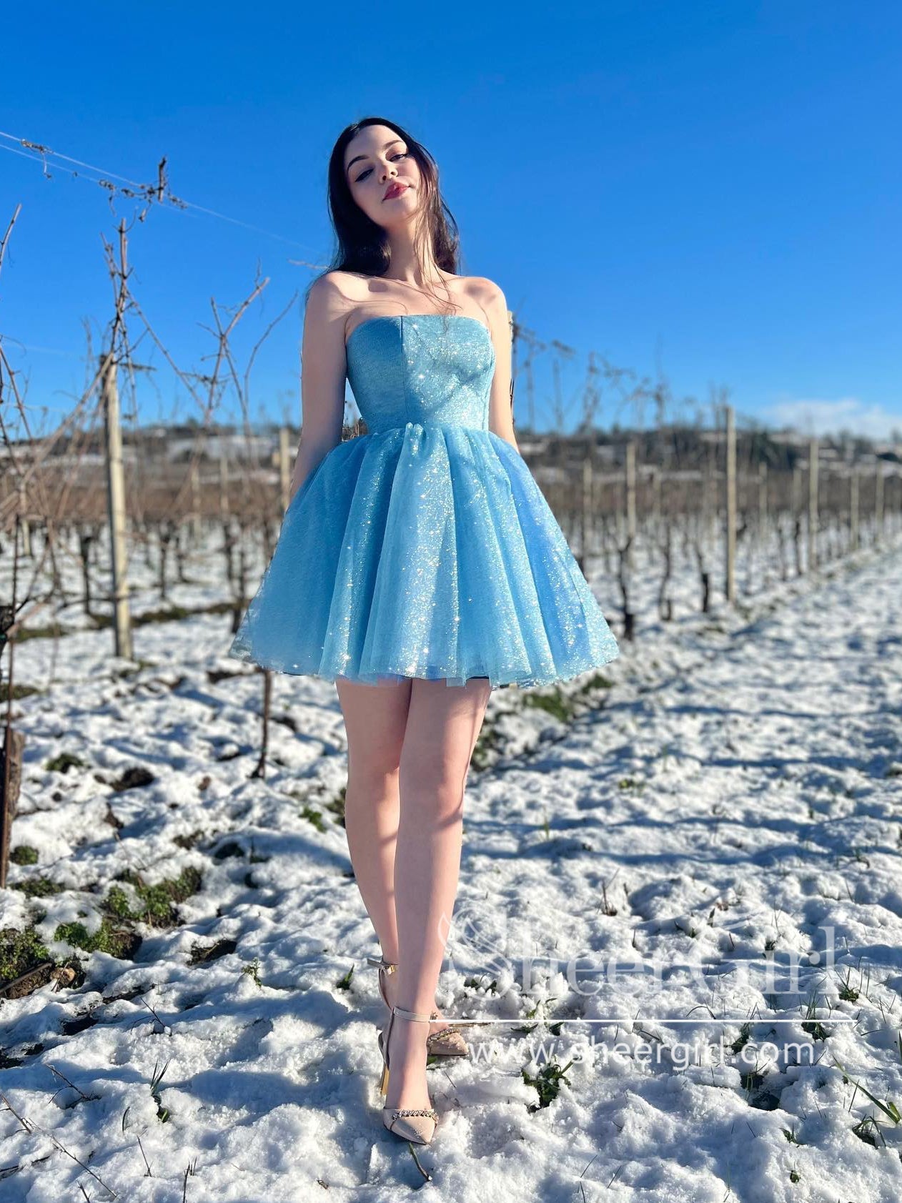Knee Length Baby Blue Homecoming Dresses Sky Blue Strapless Sparkly Homecoming Dress Knee Length Short Prom Knee Length Baby Blue Homecoming Dresses Sky Blue Strapless Sparkly Homecoming Dress Knee Length Short Prom