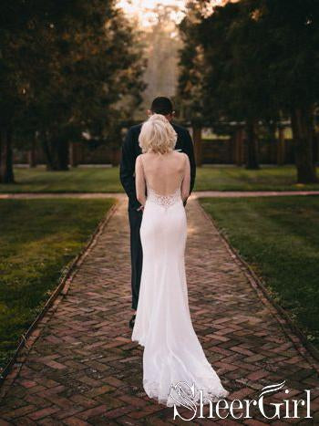 Spaghetti Lace Bodice Jaw Dropping Minimalist Sweep Train Wedding Dress AWD1658-SheerGirl