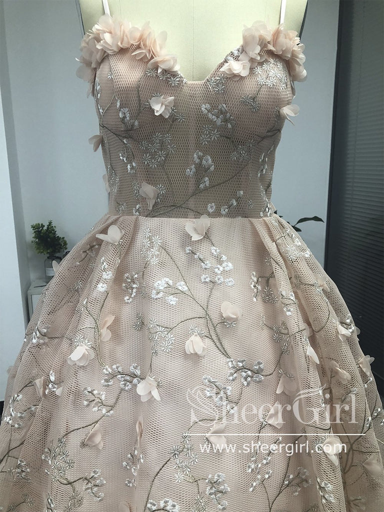 Spaghetti Strap 3D Flower Applique Sky Blue Prom Dresses Ball Gowns ARD1609-SheerGirl