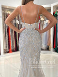 Spaghetti Strap 3D Flowers Beaded Mermaid Prom Dresses Champagne Pageant Dress ARD2860-SheerGirl