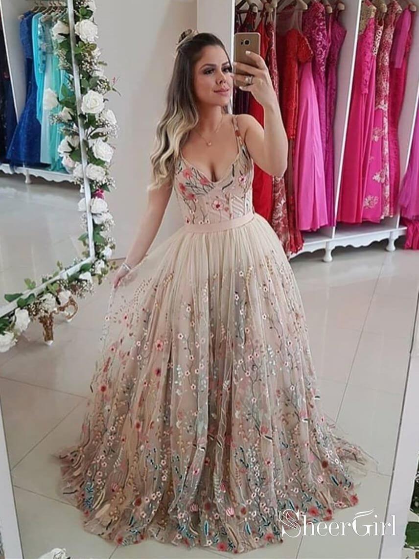 Spaghetti Strap Floral Embroidery Prom Dresses Long Formal Dress ARD1896 Spaghetti Strap Floral Embroidery Prom Dresses Long Formal Dress ARD1896