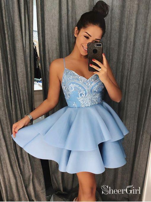 trendy homecoming dresses Spaghetti Strap Shiny Mini Homecoming Dresses Chic Summer Hoco Dress ARD1544