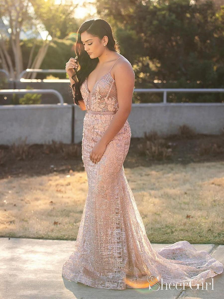 Spaghetti Strap Sparkly Mermaid Prom Dresses Plus Size Pageant Dress ARD1954-SheerGirl