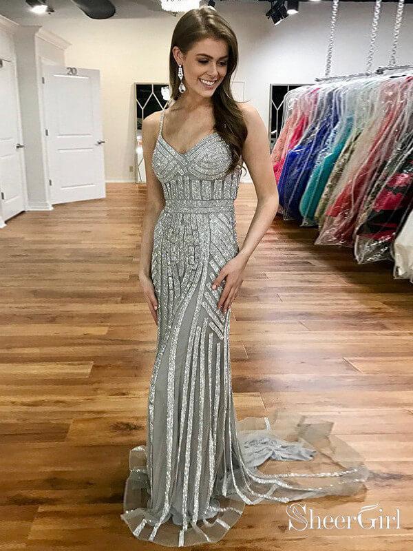 Spaghetti Strap Sweetheart Neck Mermaid Prom Dresses,Shiny Pageant Dresses APD2797