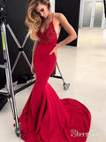 Spaghetti Strap V Neck Lace Satin Mermaid Prom Dress ARD1887-SheerGirl