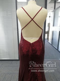Spaghetti Strap V-neck Burgundy Sequins Sexy Mermaid Prom Dresses APD2835-SheerGirl