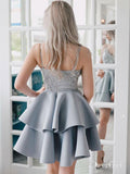 Spaghetti Strap Vintage Silver Grey Lace Appliqued Mini Homecoming Dresses ARD1591-SheerGirl
