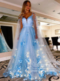 Spaghetti Straps 3D Flowers Ball Gown with Cape Long Prom Dress ARD2723-SheerGirl