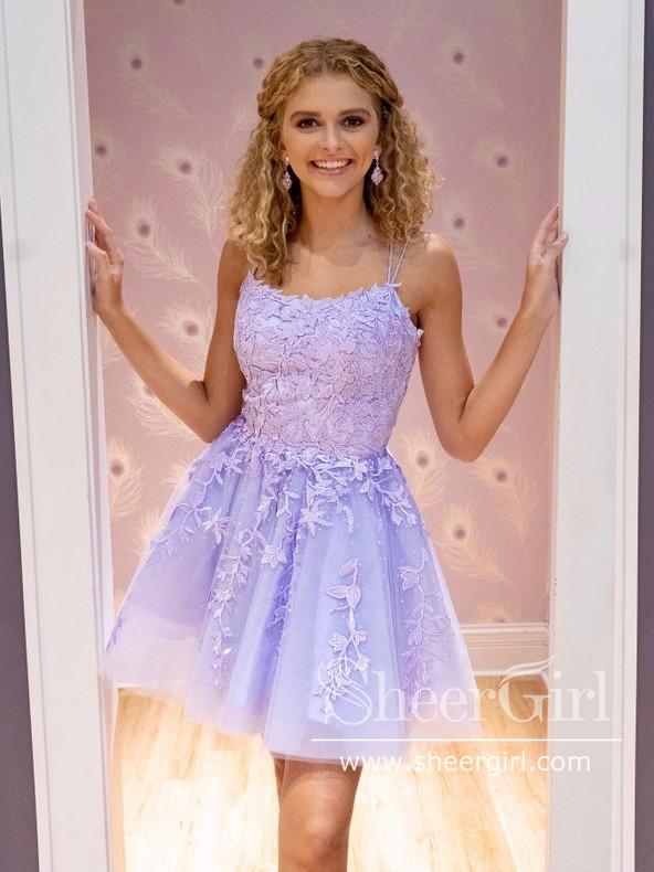 Spaghetti Straps Lace Appliqued Short Prom Dress Mini Homecoming Dress ARD2651 Spaghetti Straps Lace Appliqued Short Prom Dress Mini Homecoming Dress ARD2651