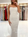 Spaghetti Straps Pearl White Prom Dresses Sparkly Sheath Formal Dress ARD2868-SheerGirl