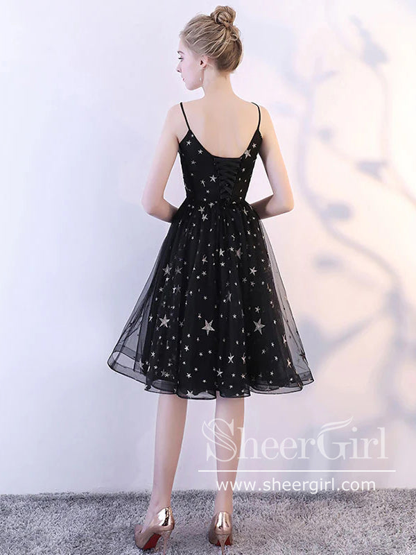 Spaghetti Straps Star Sequins Lace Short Prom Dress Mini Homecoming Dress ARD2749-SheerGirl