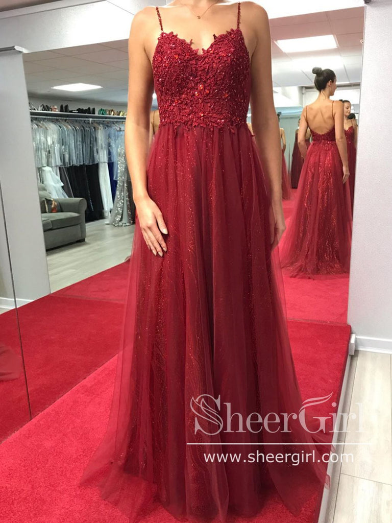 Spaghetti Straps Unlined Lace Bodice Evening Dress Sparkly Tulle Long Prom Dress ARD2600-SheerGirl