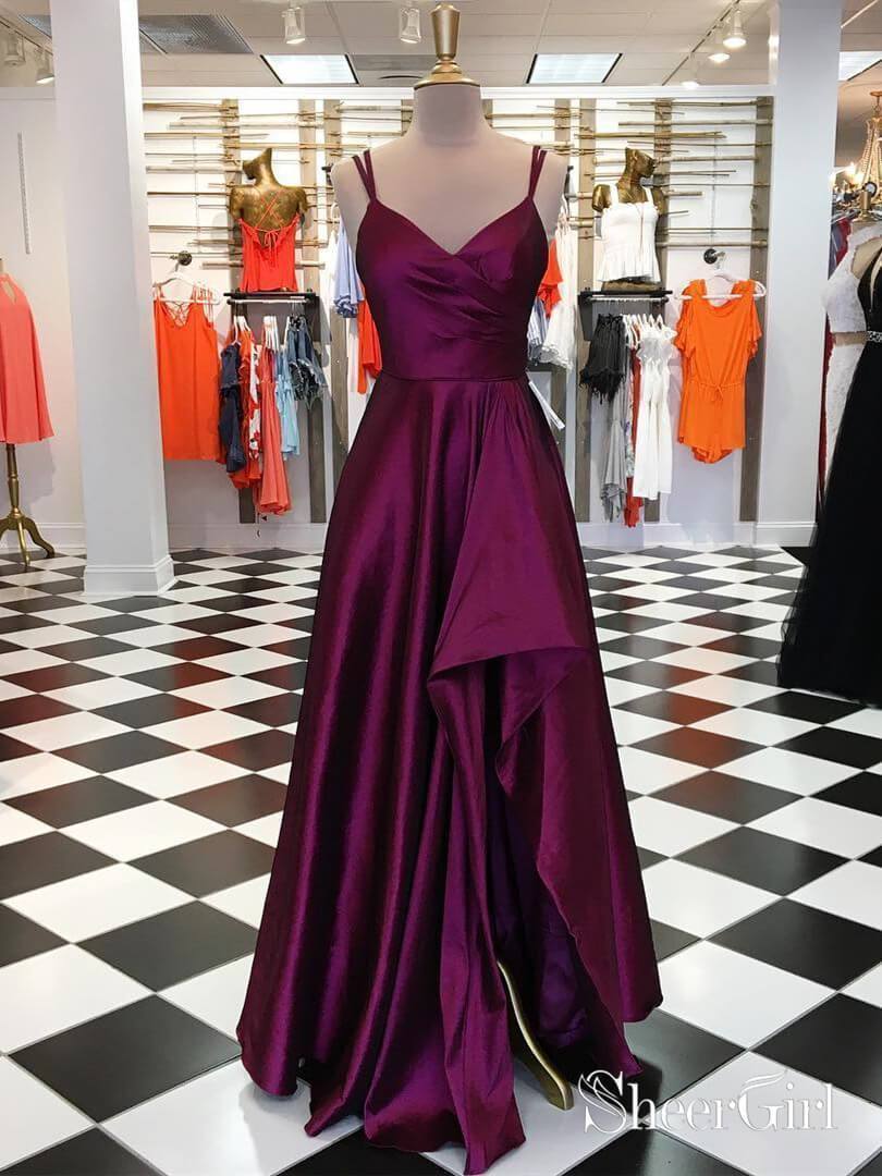 Spahgetti Strap Asymmetric Hem Grape Long Prom Dresses 2019 ARD1885 Spahgetti Strap Asymmetric Hem Grape Long Prom Dresses 2019 ARD1885