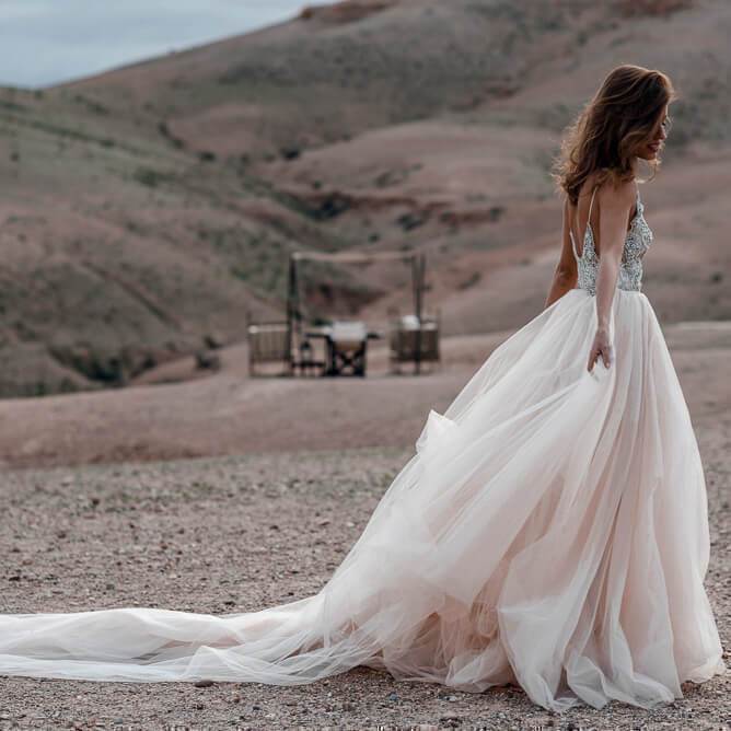 Sparkle Beaded Champagne Wedding Dresses A Line Backless Bridal Gown AWD1340-SheerGirl