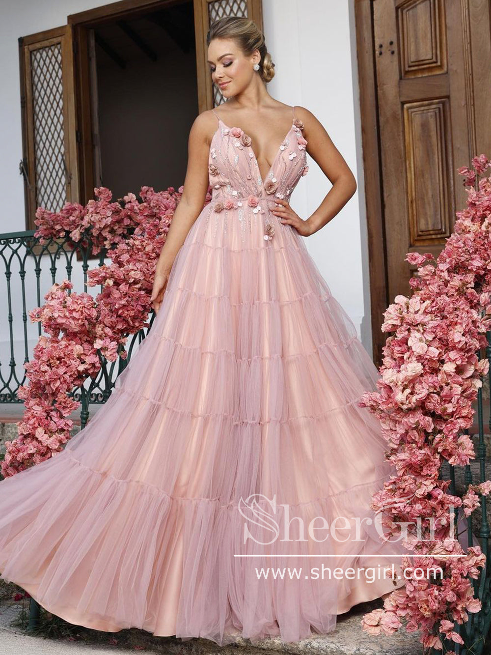 Sparkly Beaded Bodice Prom Dresses Backless Flowy Tulle A Line Prom Gown ARD2710 Sparkly Beaded Bodice Prom Dresses Backless Flowy Tulle A Line Prom Gown ARD2710