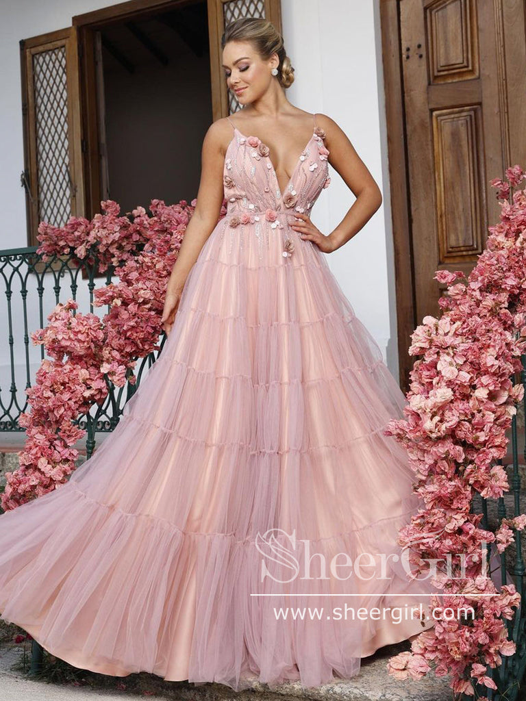 Sparkly Beaded Bodice Prom Dresses Backless Flowy Tulle A Line Prom Gown ARD2710-SheerGirl