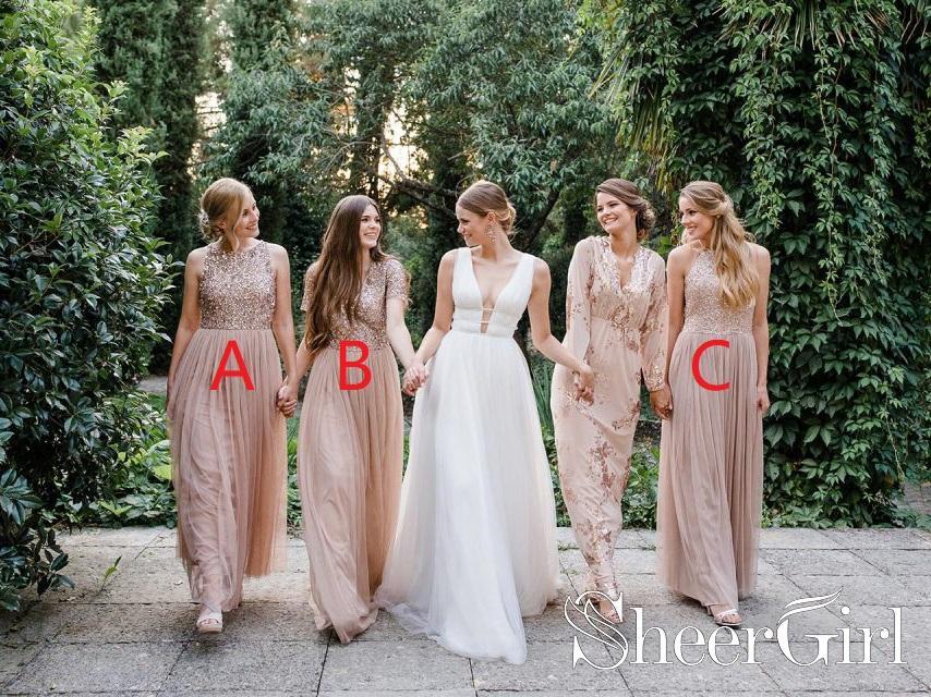 Sparkly Chiffon Rose Gold A Line Bridesmaid Dresses ARD2507 Sparkly Chiffon Rose Gold A Line Bridesmaid Dresses ARD2507