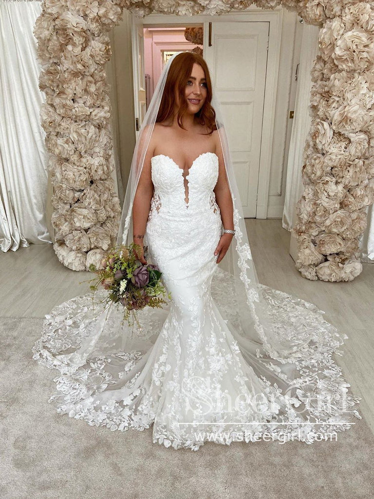 Sparkly Sequin Strapless Sweetheart Neck Mermaid Wedding Dress with Open Illusion Back AWD1768-SheerGirl