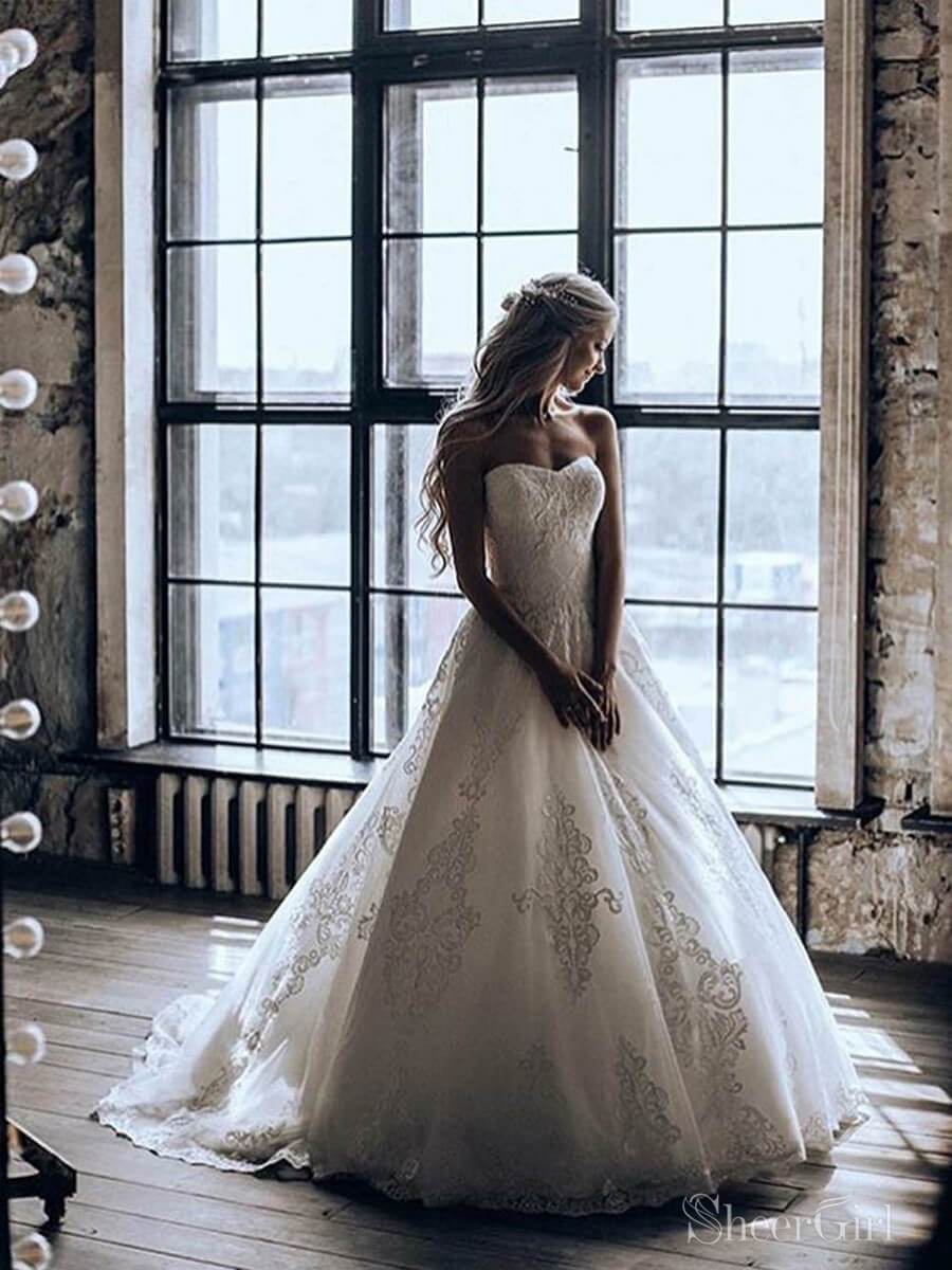Strapless-A-line-Lace-Wedding-