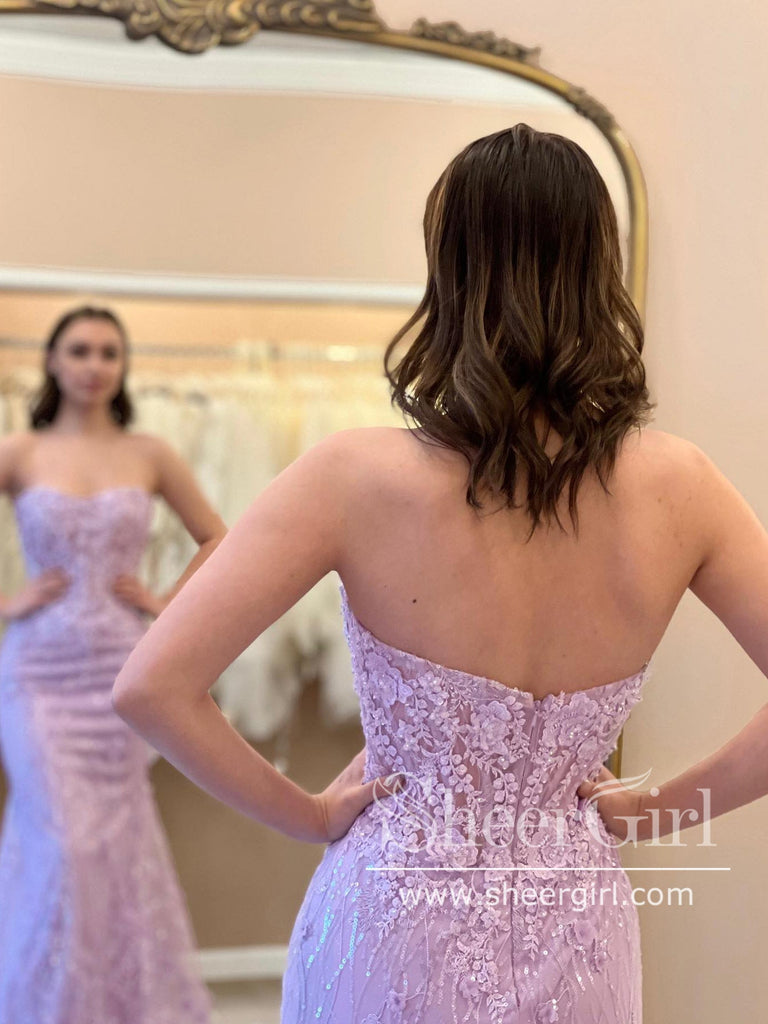 Strapless Appliqued Mermaid Sparkly Long Prom Dress ARD2733-SheerGirl