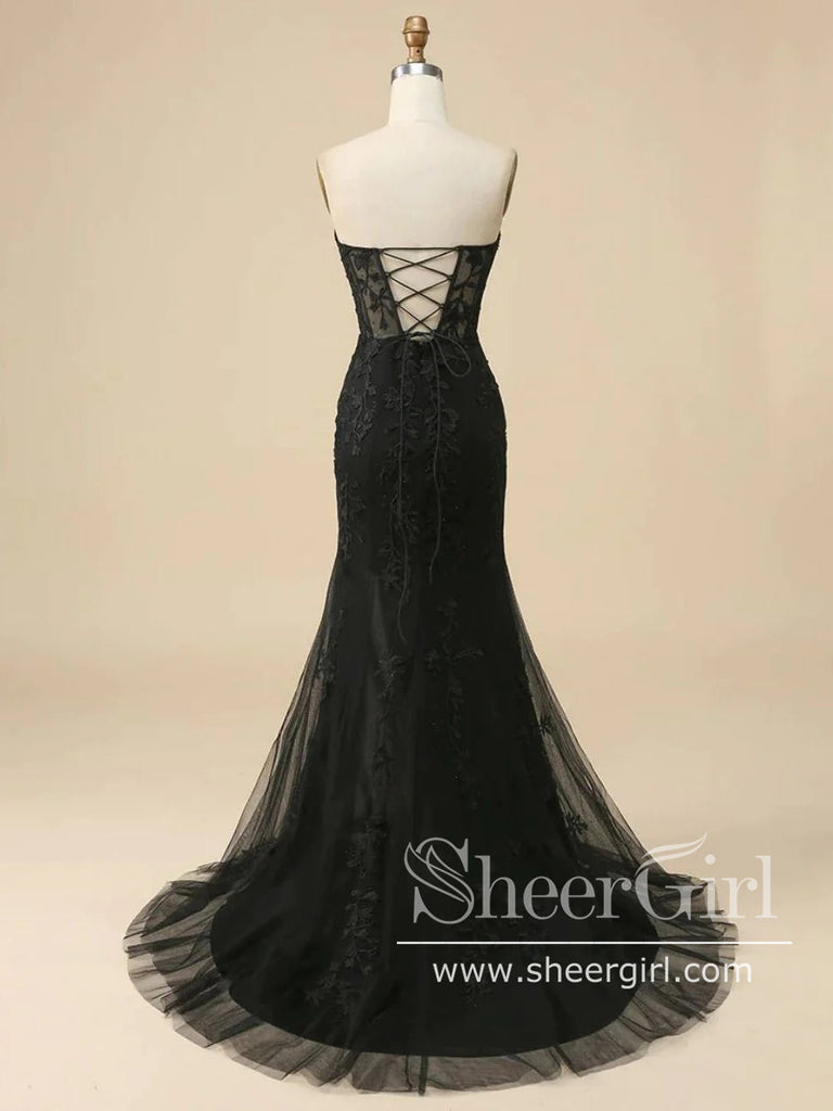 Strapless Black Mermaid Prom Dresses Corset Back Pageant Formal Dress ARD2899-SheerGirl